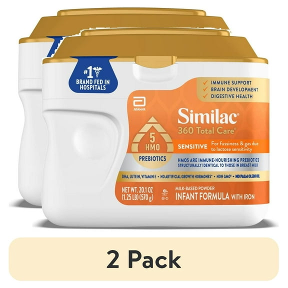 (2 pack) Similac 360 Total Care Sensitive Baby Formula Powder, Has 5 HMO Prebiotics, 20.1-oz Tub