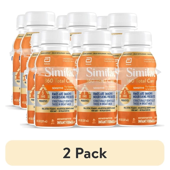 (2 pack) Similac 360 Total Care Sensitive Ready-to-Feed Baby Formula, Has 5 HMO Prebiotics, 8-fl-oz Bottle, Pack of 6