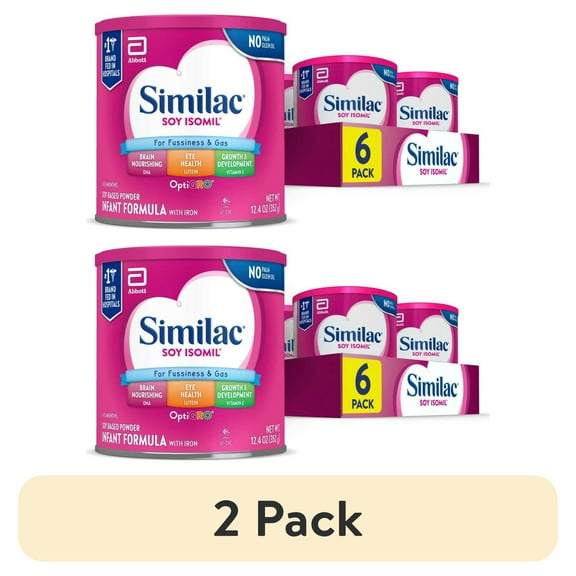 (2 pack) Similac Soy Isomil Powder Baby Formula, 12.4-oz Can, Pack of 6