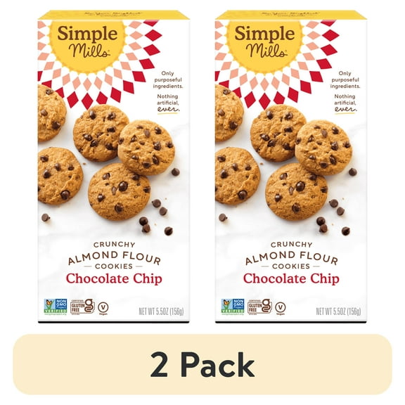(2 pack) Simple Mills Chocolate Chip Crunchy Cookies, 5.5 oz.