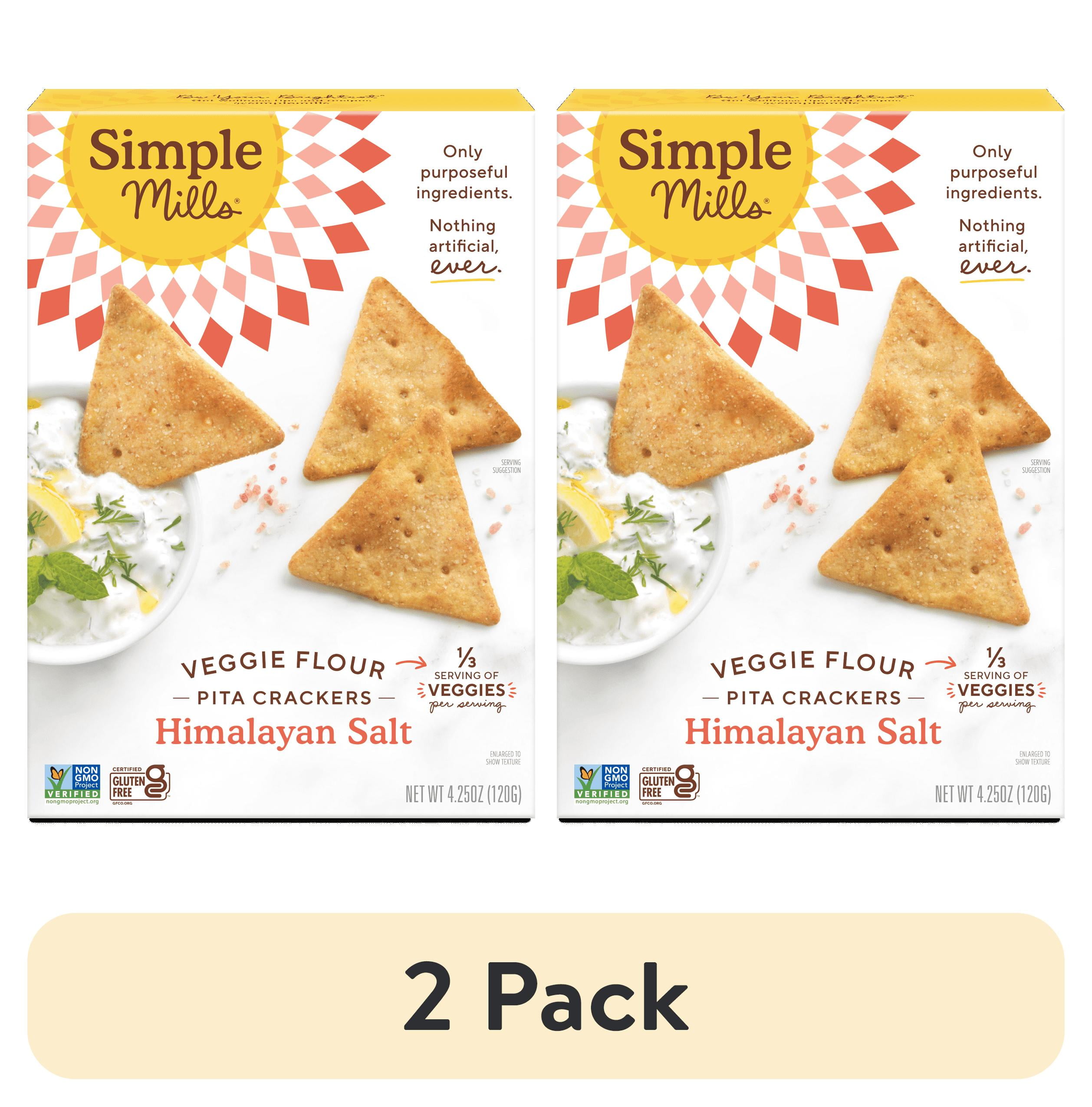 (2 pack) Simple Mills Veggie Flour Pita Crackers, Himalayan Salt, Gluten-Free Crackers, 4.25 oz