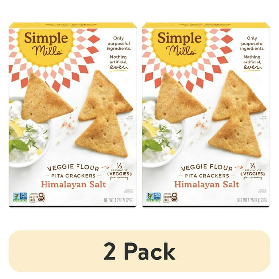 (2 pack) Simple Mills Veggie Flour Pita Crackers, Himalayan Salt, Gluten-Free Crackers, 4.25 oz