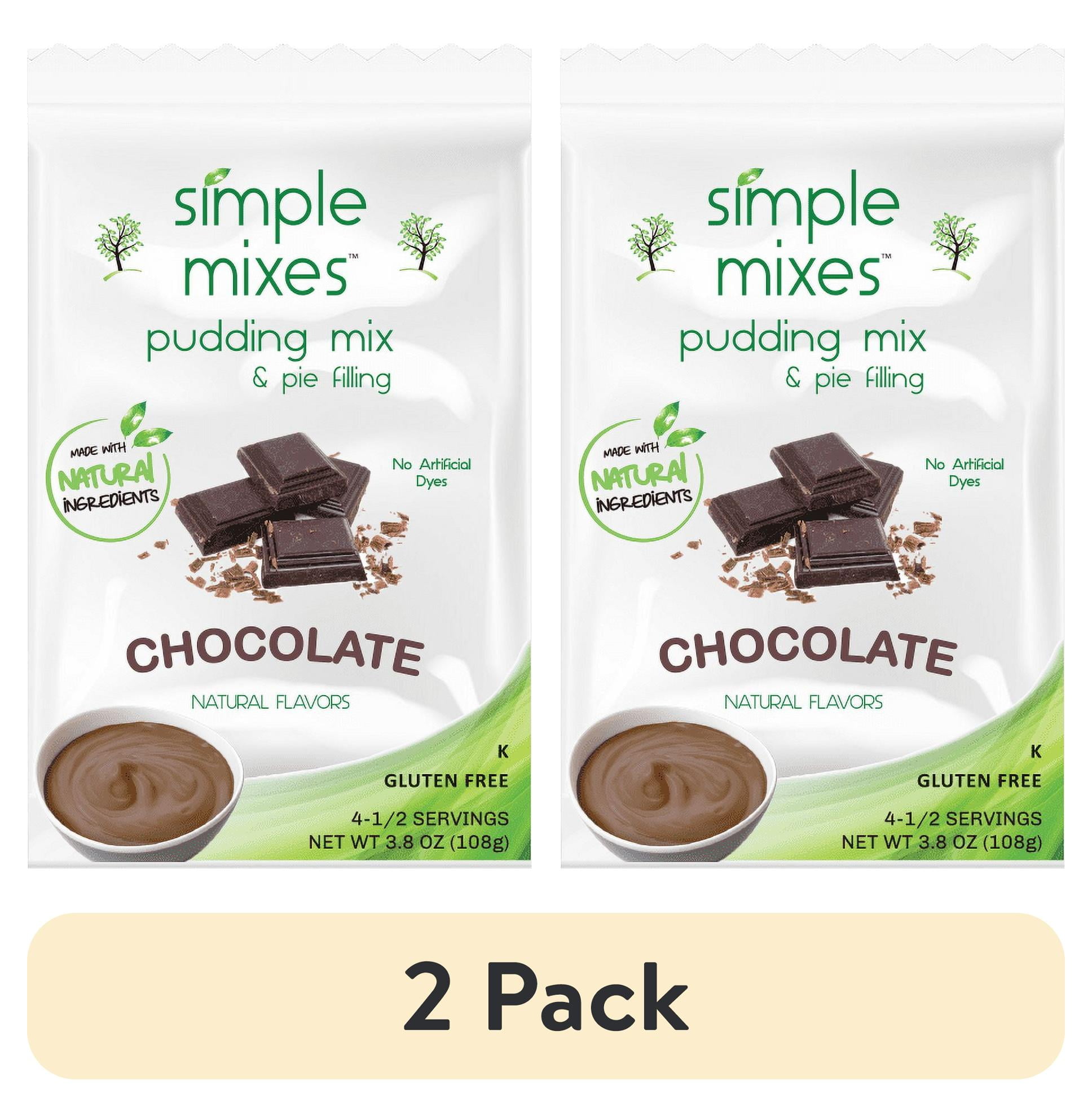 (2 pack) Simple Mixes Dye-Free Chocolate Instant Pudding & Pie Filling Mix for Kids, No Artificial Colors 3.8 oz, 4 Servings