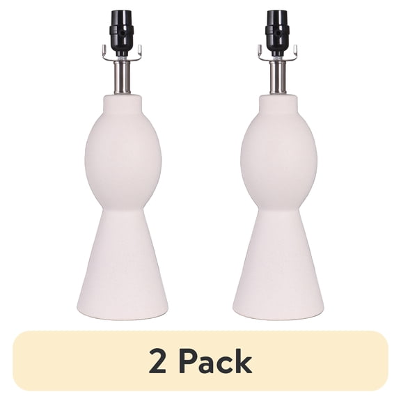 (2 pack) Better Homes & Gardens White Ceramic Modern Table Lamp Base 18.5in Height
