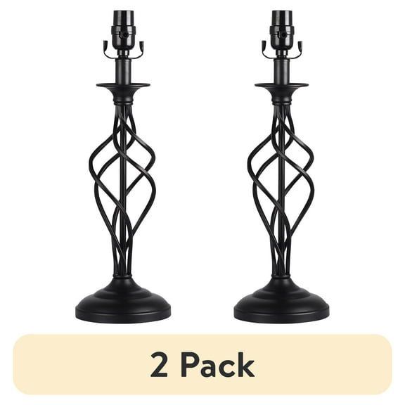 (2 pack) Better Homes & Gardens 19" Black Metal Cage Table Lamp Base with Transitional Design