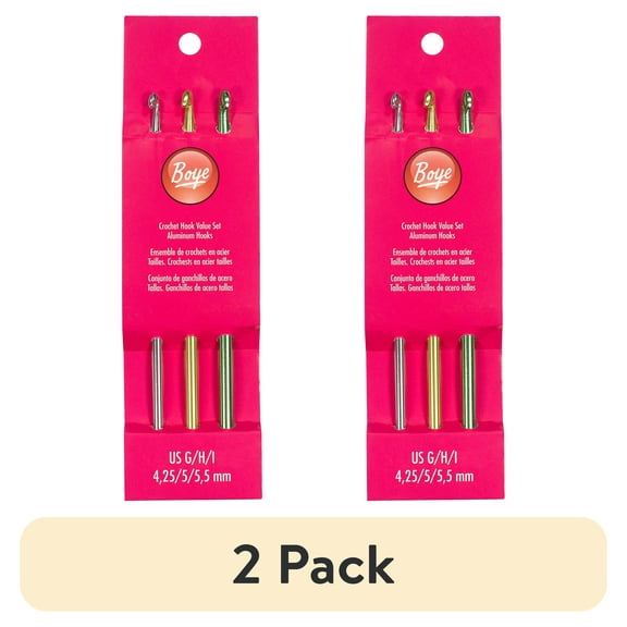 (2 pack) Simplicity Boye Aluminum Crochet Hook Set, Size G,H,I, 3 Piece Multicolor