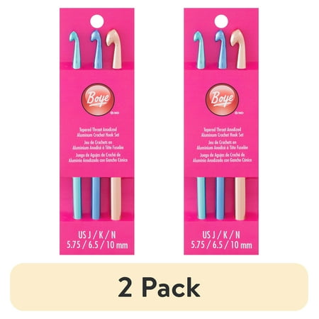 (2 pack) Simplicity Boye Tapered Throat Anodized Aluminum Crochet Hook Set, US Sizes J K and N Multicolor