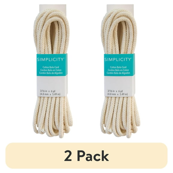 (2 pack) Simplicity Cream 3/16" Cotton Bolo Cording Trim, 6 Yards