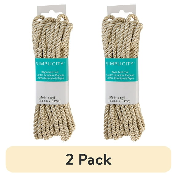 (2 pack) Simplicity Cream 3/16" Rayon Twist Cording Trim, 6 Yards