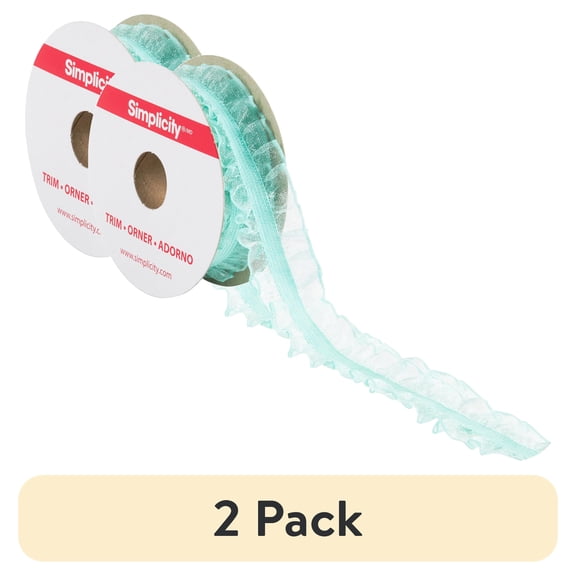 (2 pack) Simplicity Trim, Aqua 1 inch X 3 Yards Double Sheer Ruffled Elastic Trim