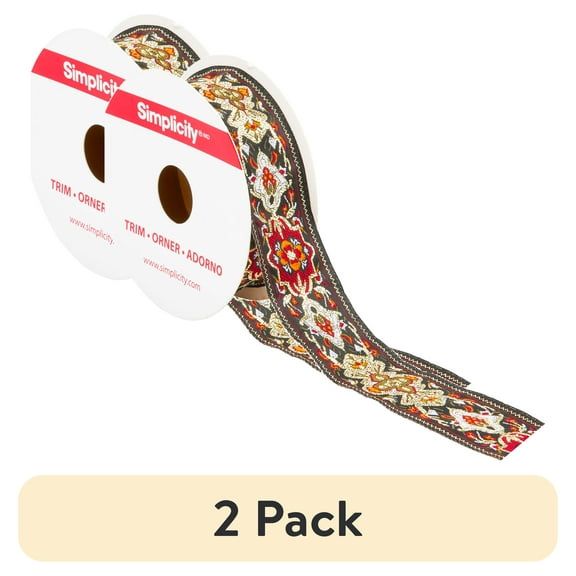 (2 pack) Simplicity Trim, Black 1 1/8 inch Russian Jacquard Trim Great for Apparel, Home Decorating, and Crafts, 1 Yard, 1 Each