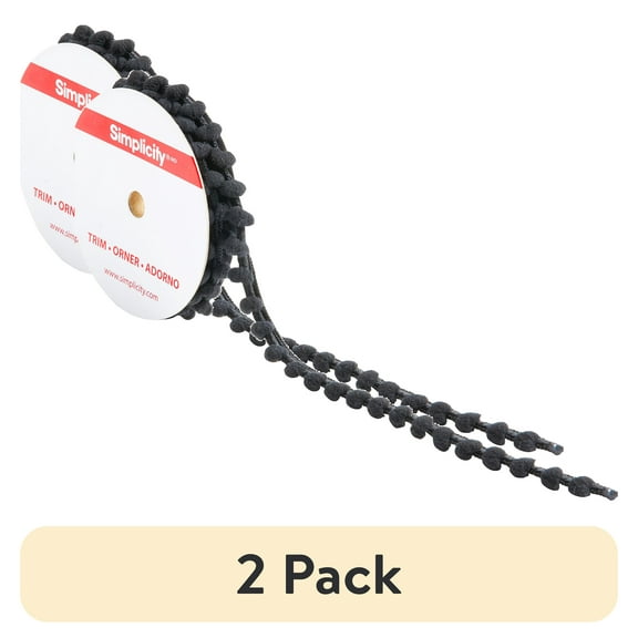 (2 pack) Simplicity Trim, Black 3/8 inch Baby Pom Pom Trim Great for Apparel, Home Decorating, and Crafts, 3 Yards, 1 Each