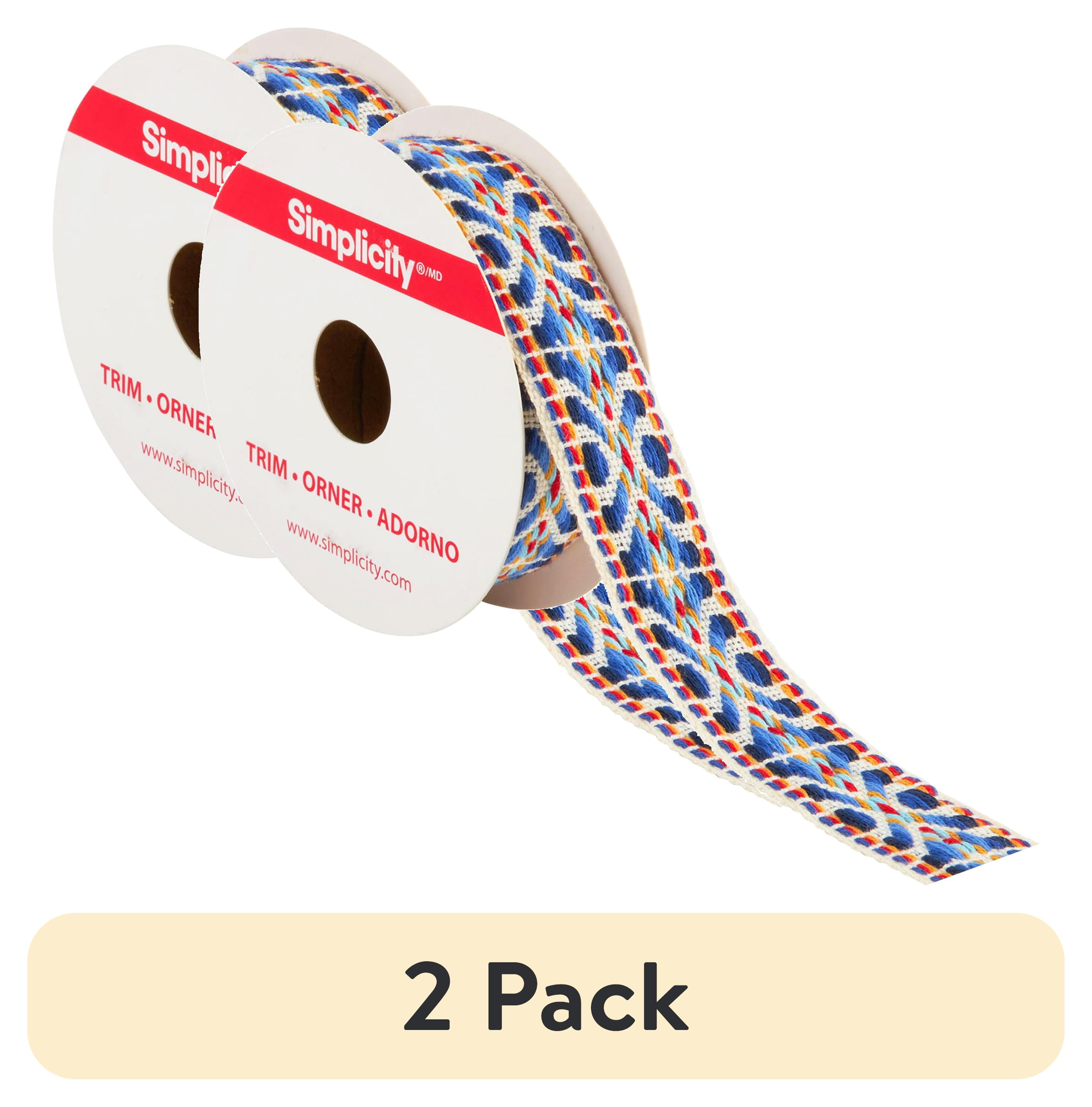 (2 pack) Simplicity Trim, Blue 1 inch Aztec Jacquard Trim Great for Apparel, Home Decorating, and Crafts, 1 Yard, 1 Each