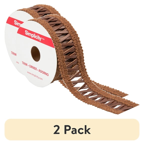 (2 pack) Simplicity Trim, Brown 1 3/8 inch Pleather Lattice Band Trim Great for Apparel, Home Decorating, and Crafts, 2 Yards, 1 Each