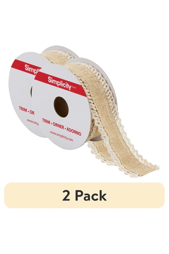 (2 pack) Simplicity Trim, Cream 1 1/4 inch X 3 Yards Crochet Edge Band Trim