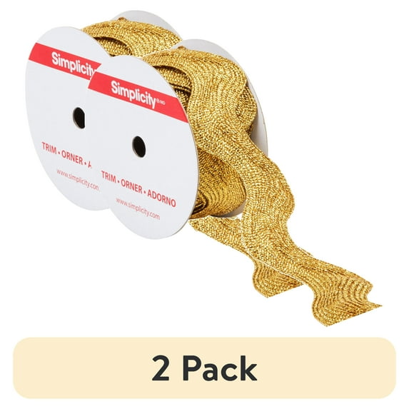 (2 pack) Simplicity Trim, Gold 1 1/2 inch Jumbo Metallic Ric Rac Trim Great for Apparel, Home Decorating, and Crafts, 3 Yards, 1 Each
