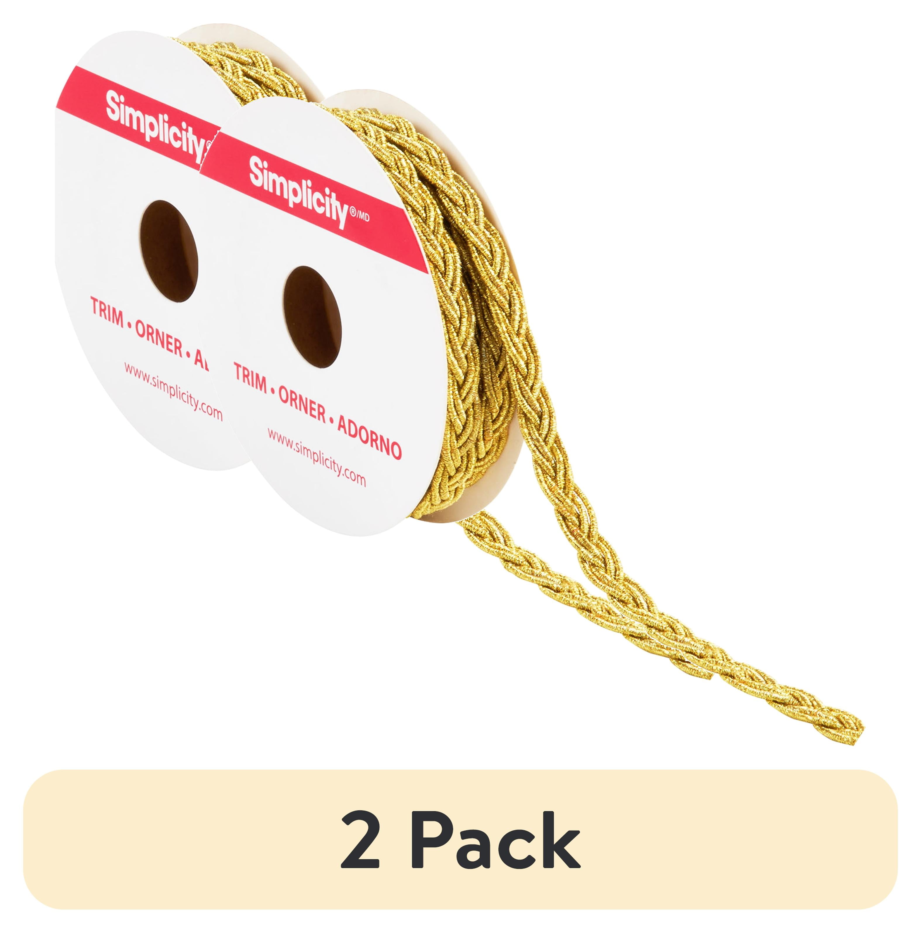 (2 pack) Simplicity Trim, Gold 1/4 inch Cord Braid Trim Great for Apparel, Home Decorating, and Crafts, 2 Yards, 1 Each
