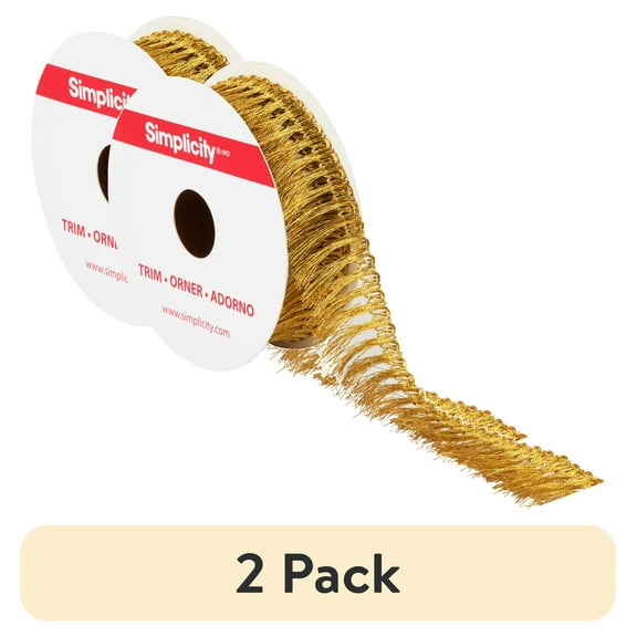 (2 pack) Simplicity Trim, Gold 1 inch Metallic Fringe Trim Great for Apparel, Home Decorating, and Crafts, 2 Yards, 1 Each