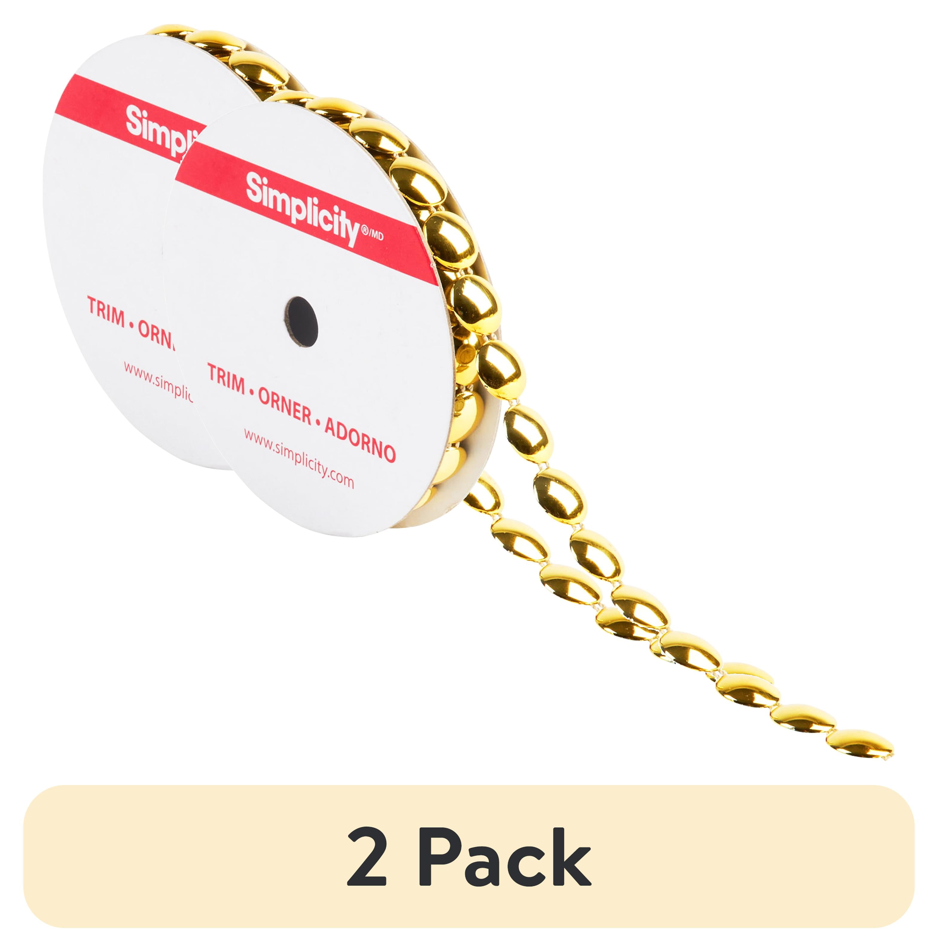 (2 pack) Simplicity Trim, Gold 10 mm Round Dome Trim Great for Apparel, Home Decorating, and Crafts, 1 Yard, 1 Each