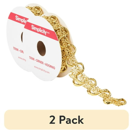 (2 pack) Simplicity Trim, Gold 3/4 inch Metallic Wavy Gimp Trim Great for Apparel, Home Decorating, and Crafts, 2 Yards, 1 Each