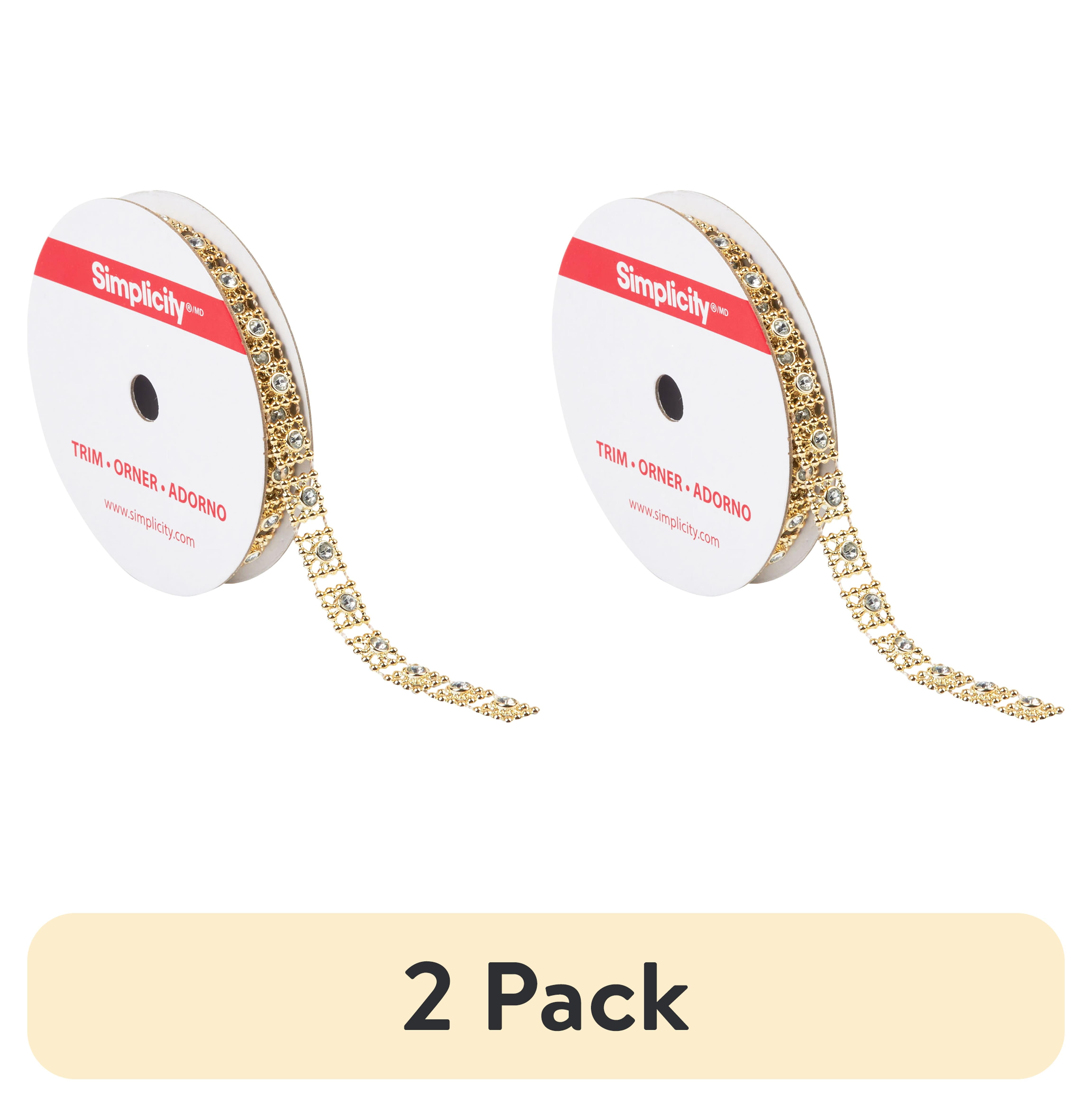 (2 pack) Simplicity Trim, Gold 3/8 inch 1 Yard Square Beaded with Gem Trim