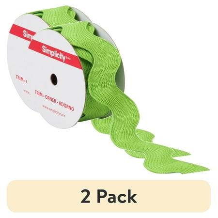 (2 pack) Simplicity Trim, Green 1 1/2 inch Jumbo Ric Rac Trim Great for Apparel, Home Decorating, and Crafts, 3 Yards, 1 Each