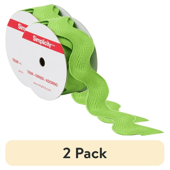 (2 pack) Simplicity Trim, Green 1 1/2 inch Jumbo Ric Rac Trim Great for Apparel, Home Decorating, and Crafts, 3 Yards, 1 Each