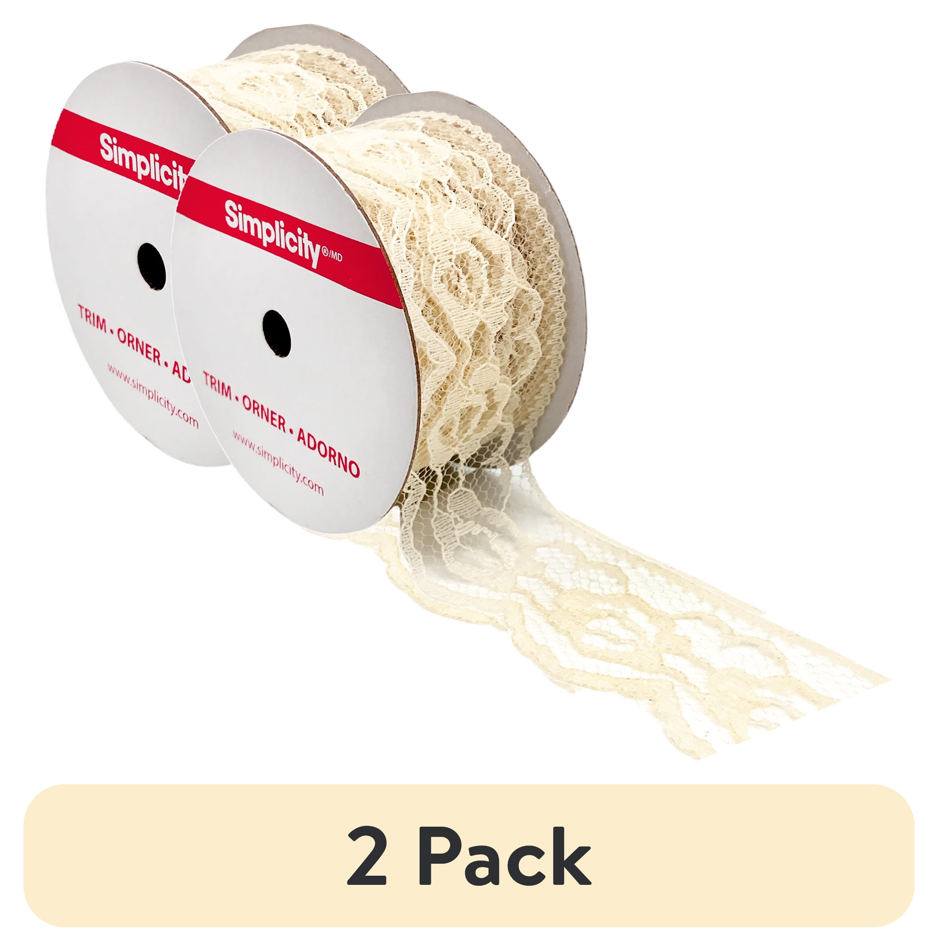 (2 pack) Simplicity Trim, Ivory 1 1/4 inch X 3 Yards Rose Lace Trim