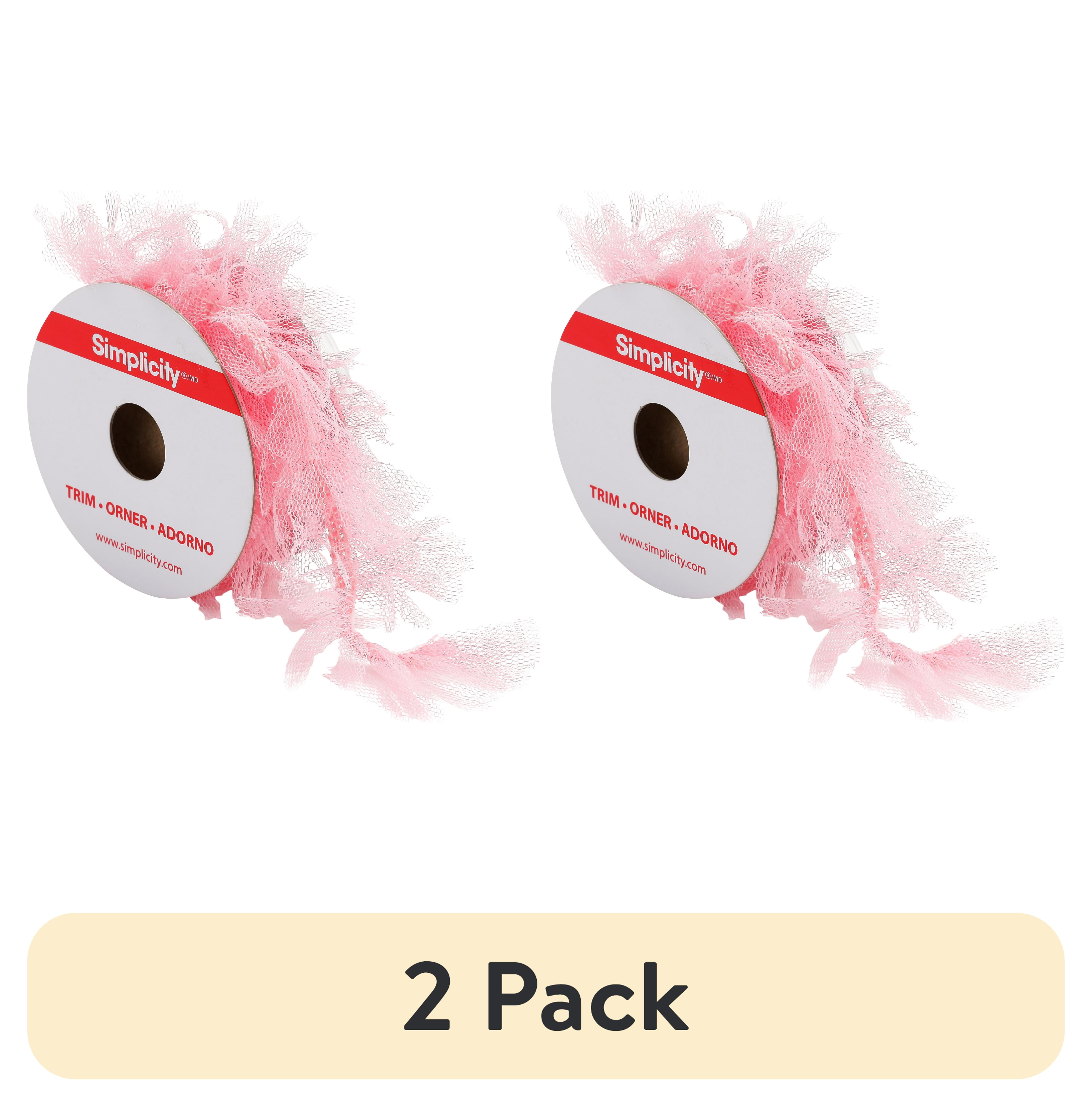 (2 pack) Simplicity Trim, Lt Pink 1 1/4 inch Elastic Tulle Fringe Trim Great for Apparel, Home Decorating, and Crafts, 1 Yard, 1 Each