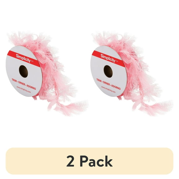(2 pack) Simplicity Trim, Lt Pink 1 1/4 inch Elastic Tulle Fringe Trim Great for Apparel, Home Decorating, and Crafts, 1 Yard, 1 Each