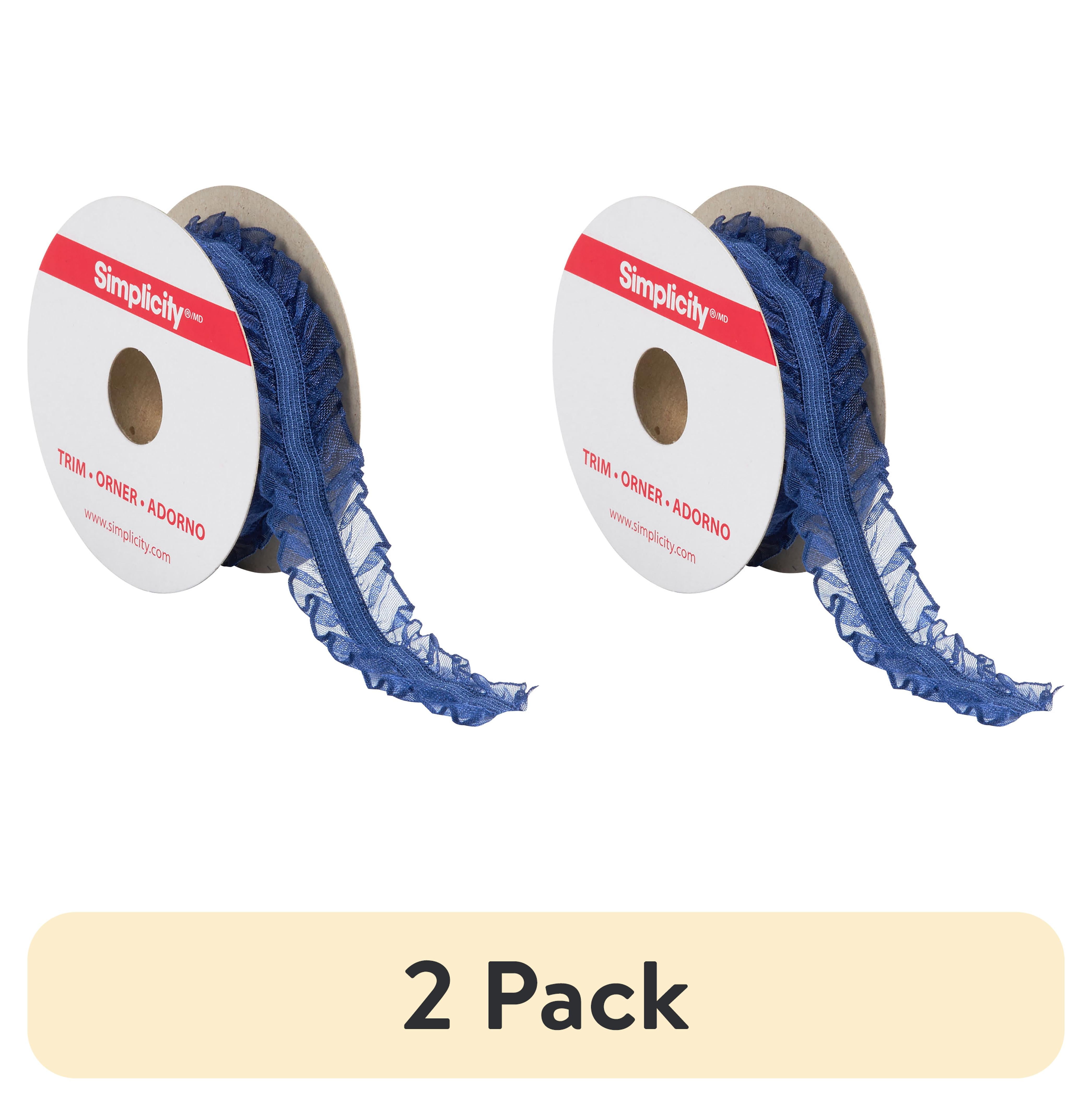(2 pack) Simplicity Trim, Navy 1 inch Double Sheer Ruffled Elastic Trim ...