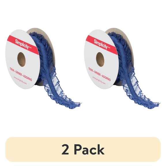 (2 pack) Simplicity Trim, Navy 1 inch Double Sheer Ruffled Elastic Trim Great for Apparel, Home Decorating, and Crafts, 3 Yards, 1 Each