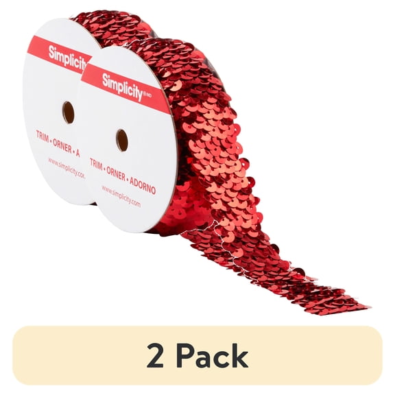 (2 pack) Simplicity Trim, Red 1 1/8 inch Stretch Sequin Trim Great for Apparel, Home Decorating, and Crafts, 3 Yards, 1 Each