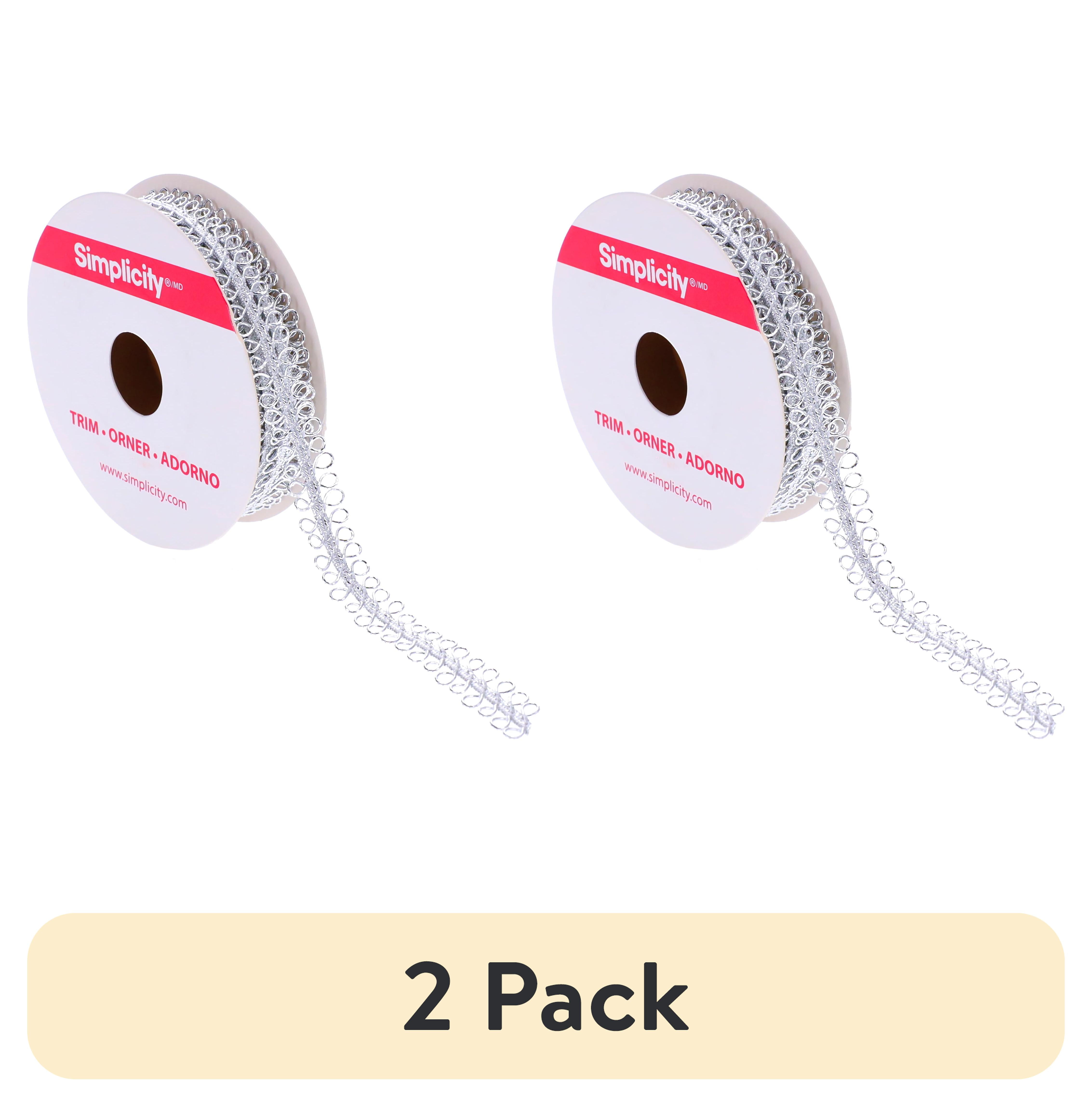 (2 pack) Simplicity Trim, Silver 1/2 inch Double Loop Gimp Trim Great for Apparel, Home Decorating, and Crafts, 4 Yards, 1 Each