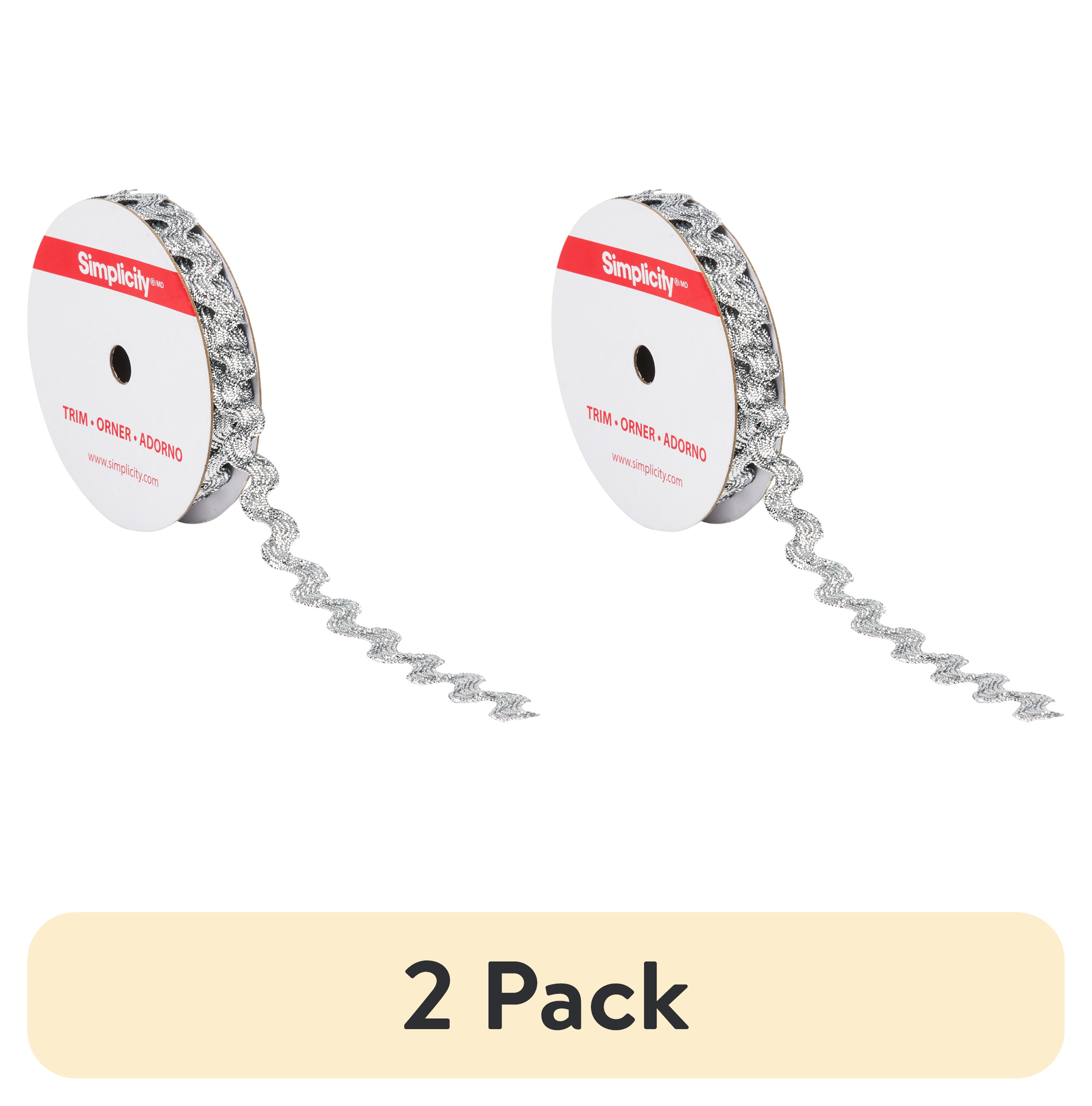 (2 pack) Simplicity Trim, Silver 1/2 inch Metallic Ric Rac Trim Great for Apparel, Home Decorating, and Crafts, 4 Yards, 1 Each