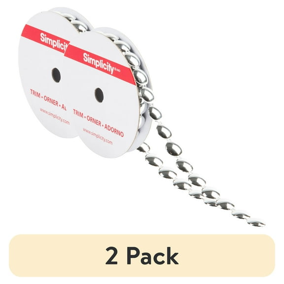 (2 pack) Simplicity Trim, Silver 10 mm Round Dome Trim Great for Apparel, Home Decorating, and Crafts, 1 Yard, 1 Each