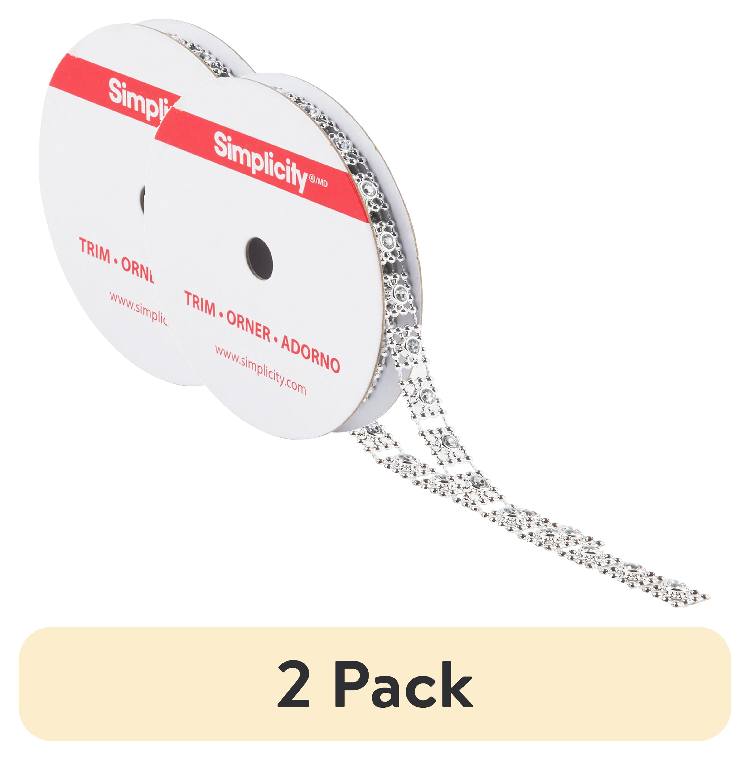 (2 pack) Simplicity Trim, Silver 3/8 inch Square Beaded Trim with Gem Trim Great for Apparel, Home Decorating, and Crafts, 1 Yard, 1 Each