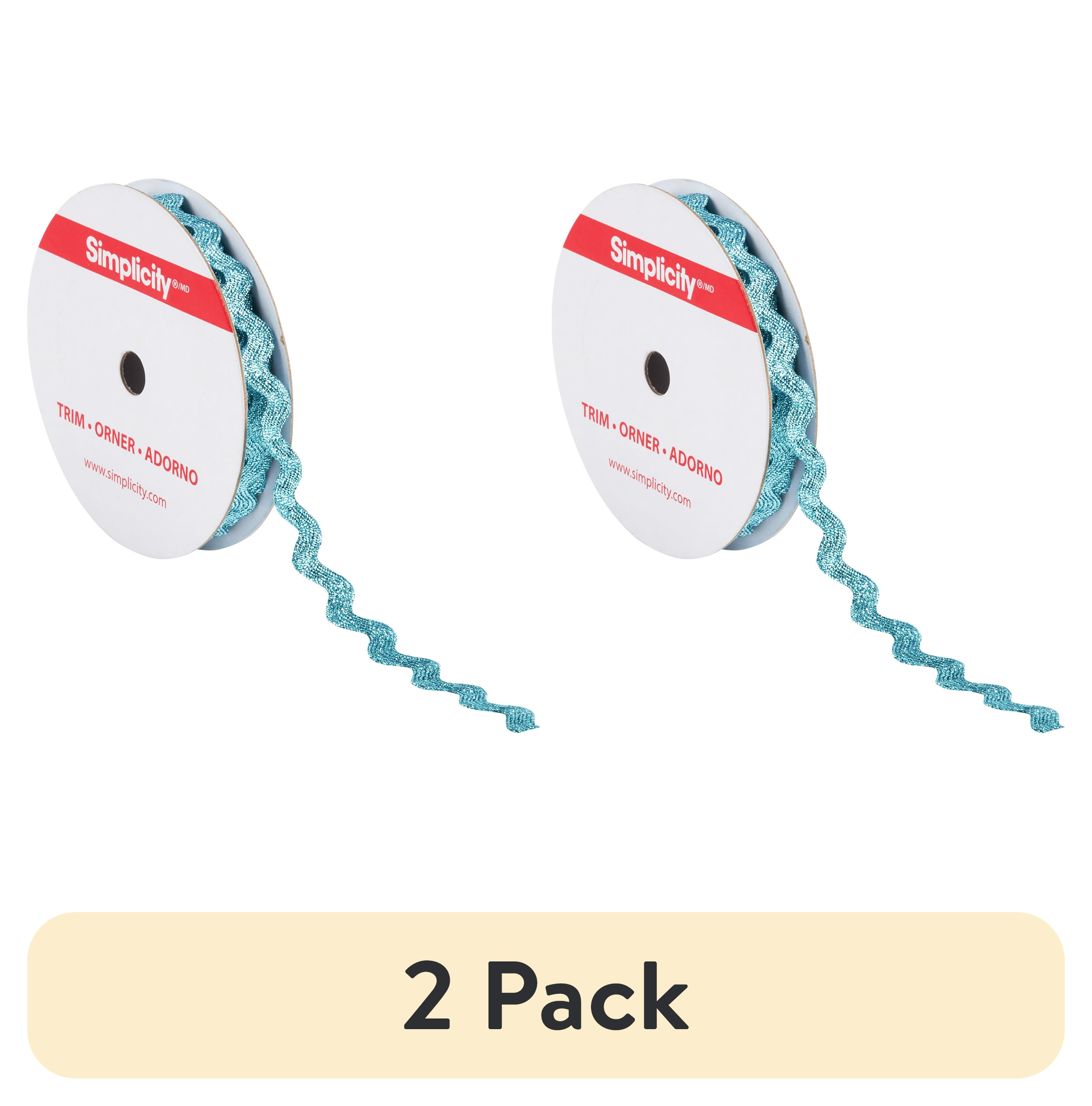(2 pack) Simplicity Trim, Turquoise 1/2 inch Metallic Ric Rac Trim Great for Apparel, Home Decorating, and Crafts, 4 Yards, 1 Each