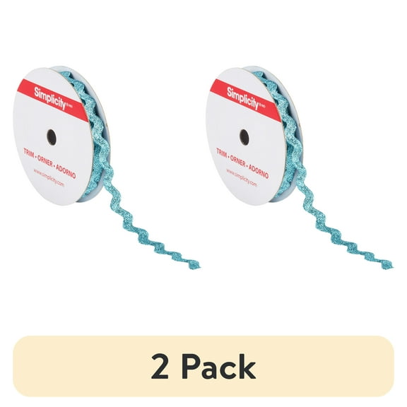 (2 pack) Simplicity Trim, Turquoise 1/2 inch Metallic Ric Rac Trim Great for Apparel, Home Decorating, and Crafts, 4 Yards, 1 Each