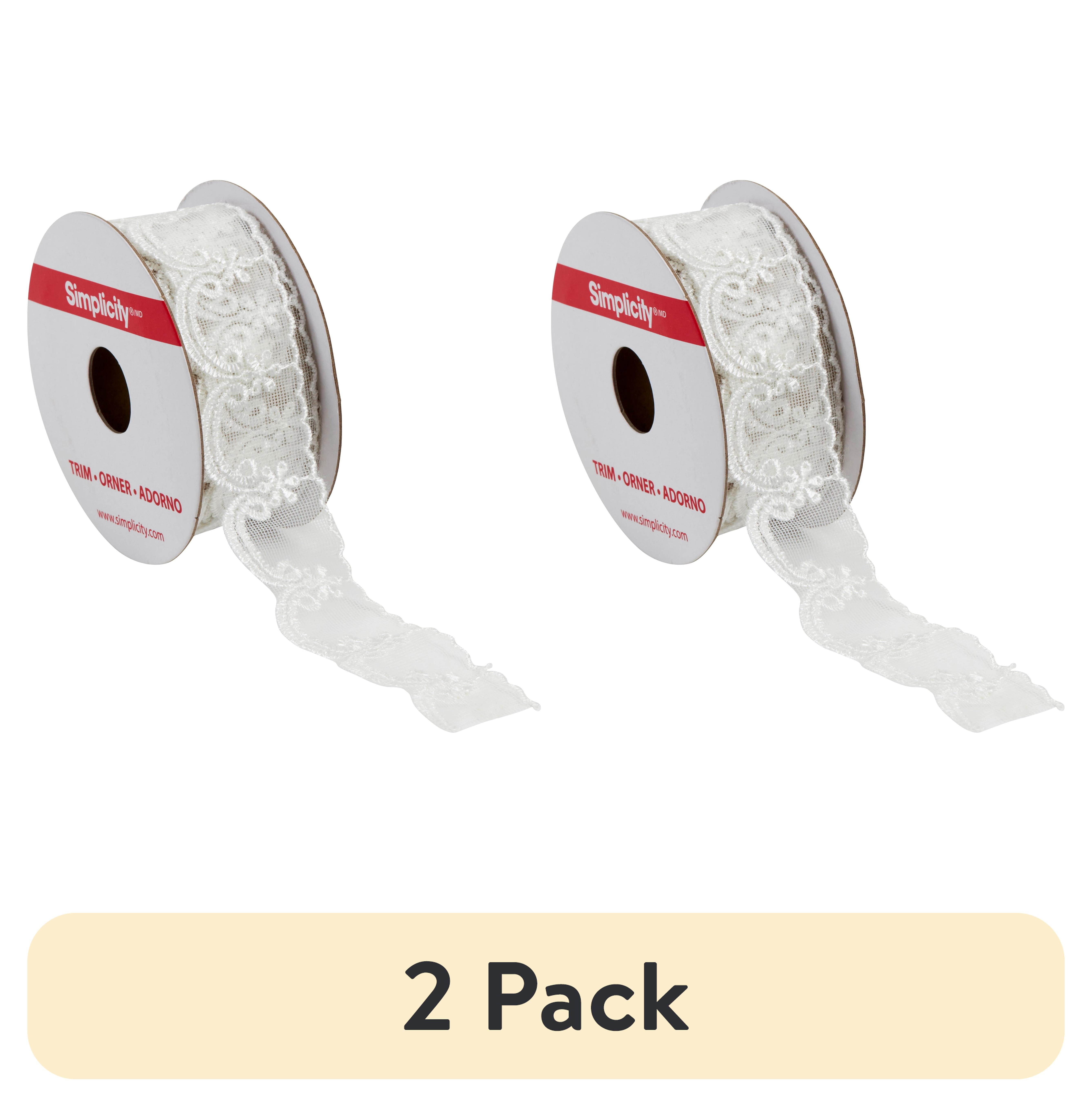 (2 pack) Simplicity Trim, White 1 1/4 inch Embroidered Lace Mesh with Scallop Edge Trim Great for Apparel, Home Decorating, and Crafts, 1 Yard, 1 Each