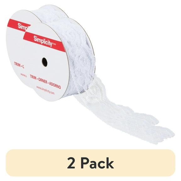 (2 pack) Simplicity Trim, White 1 1/4 inch Rose Lace Trim Great for Apparel, Home Decorating, and Crafts, 3 Yards, 1 Each