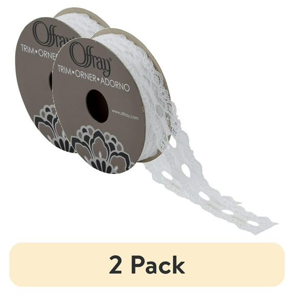 (2 pack) Simplicity Trim, White 3/4 inch Floral Lace Trim Great for Apparel, Home Decorating, and Crafts, 3 Yards, 1 Each