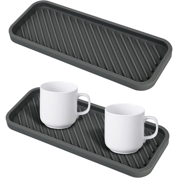 2-pack Sink Organizer Tray,Multi-functional Draining Mat for Dinning Table,Bathroom,Makeup,kitchen sink organizer,Heat Resistant,,Non-Slip and Easy to Clean,9x3.5Inch. (gray)