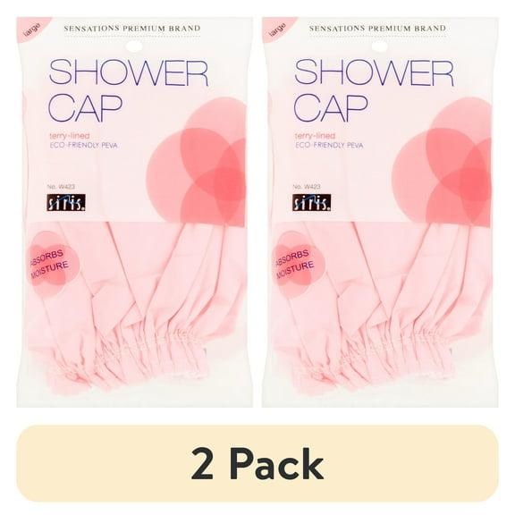 (2 pack) Siris Sensations Premium Brand Large Terry-Lined Shower Cap W423