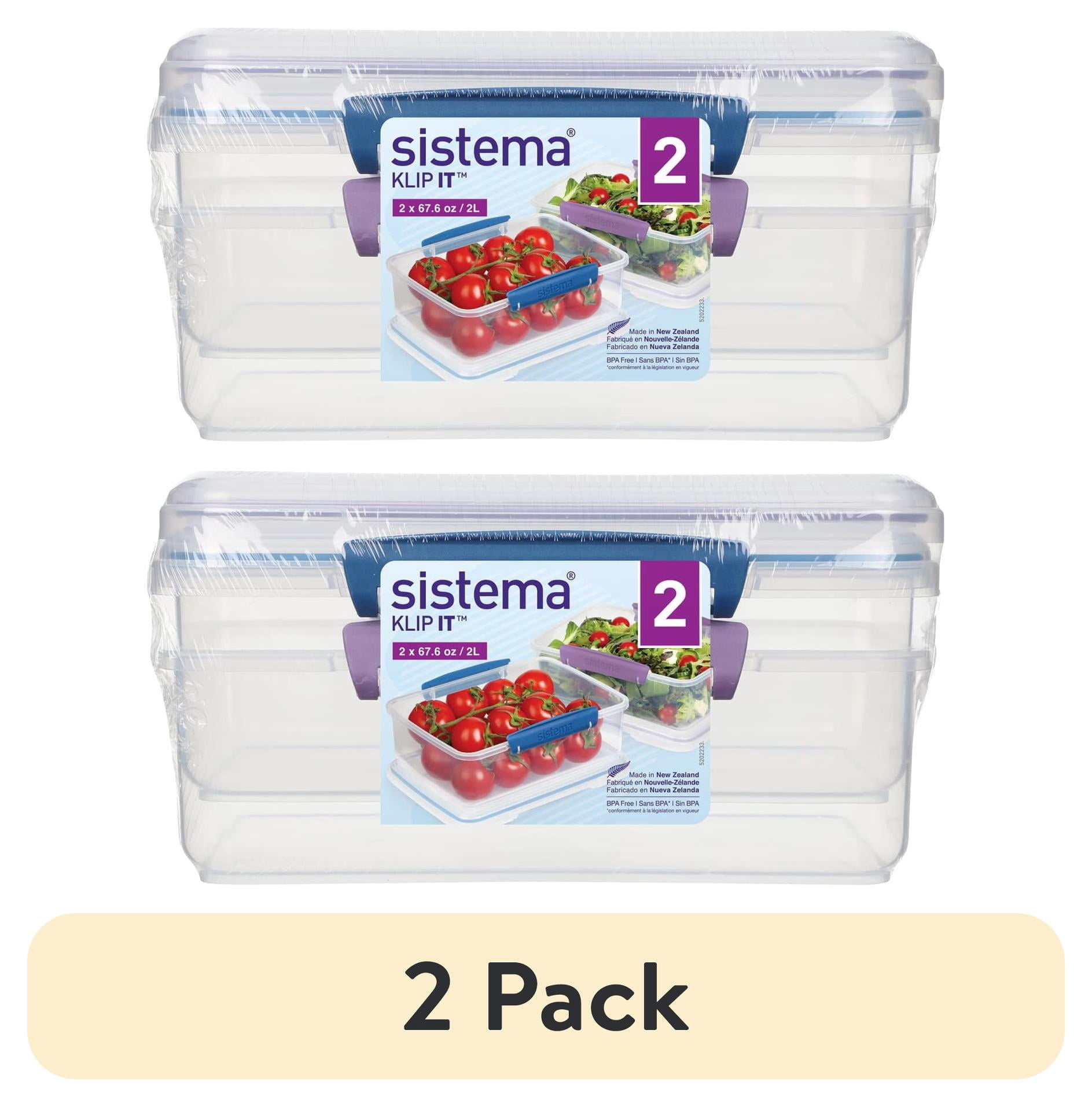 (2 pack) Sistema Klip It 2L Plastic Food Storage Containers, 2-Pack
