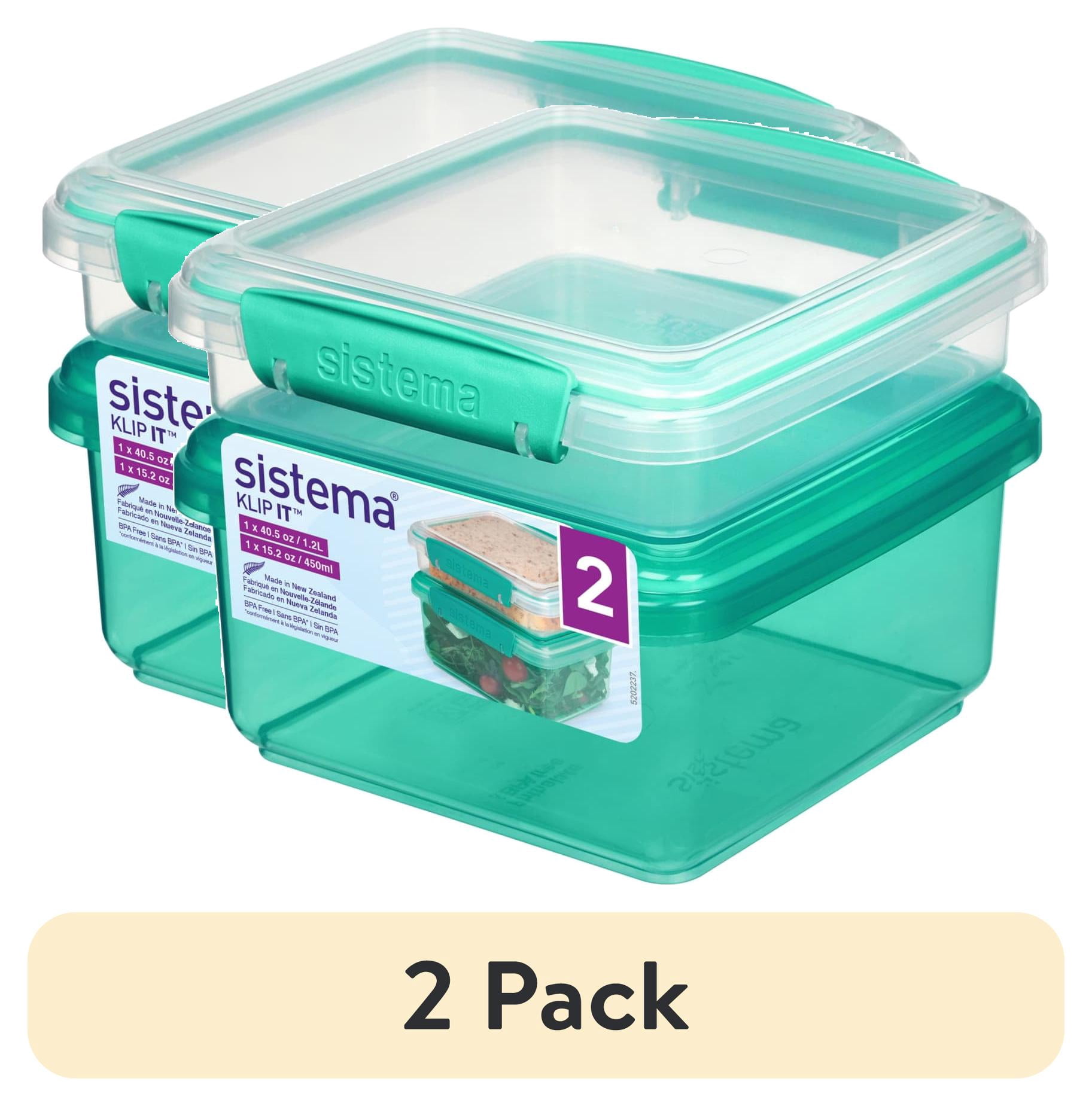 (2 pack) Sistema Klip It Lunch Plus with Sandwich Plastic Food Storage Containers, 2-Pack