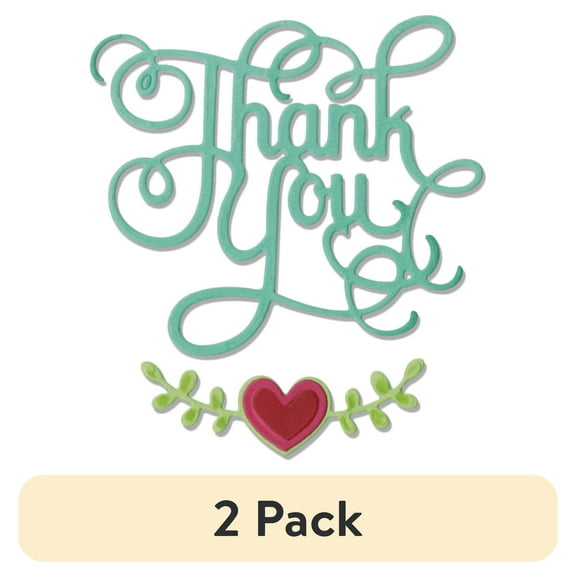 (2 pack) Sizzix Thinlits Dies - Phrase, Thank You w/Hearts by Jen Long