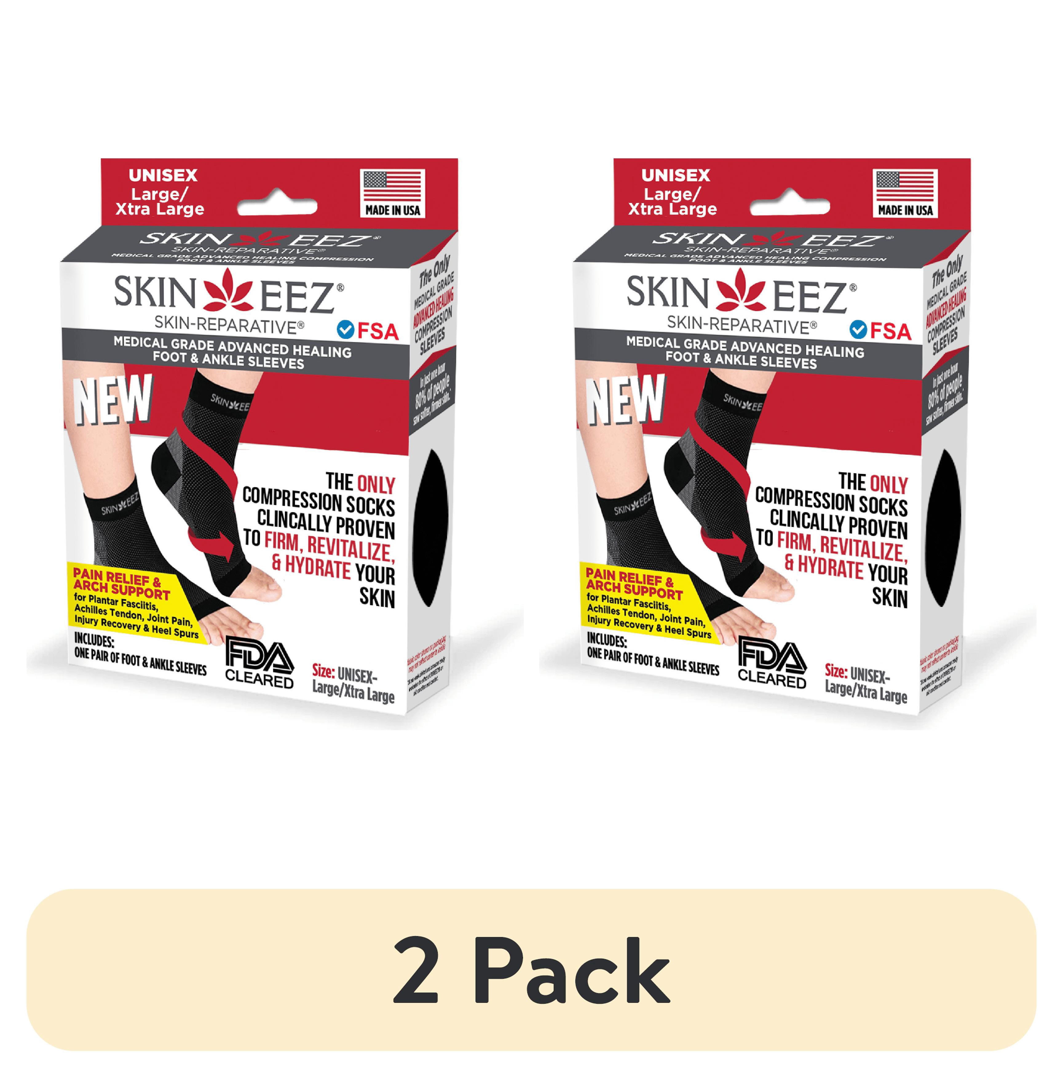 (2 pack) Skineez Hydrating Plantar Fasciitis Compression Sleeve, L/XL, Black