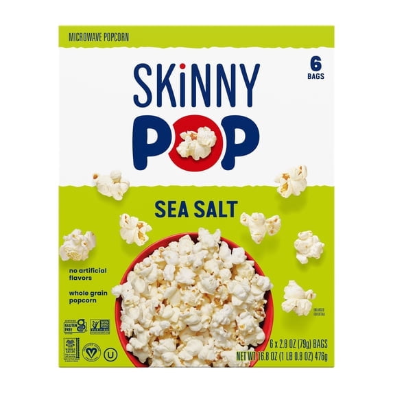 2 pack SkinnyPop Gluten-Free Sea Salt Microwave Popcorn Snack Multipack, 2.8 oz (6 count)
