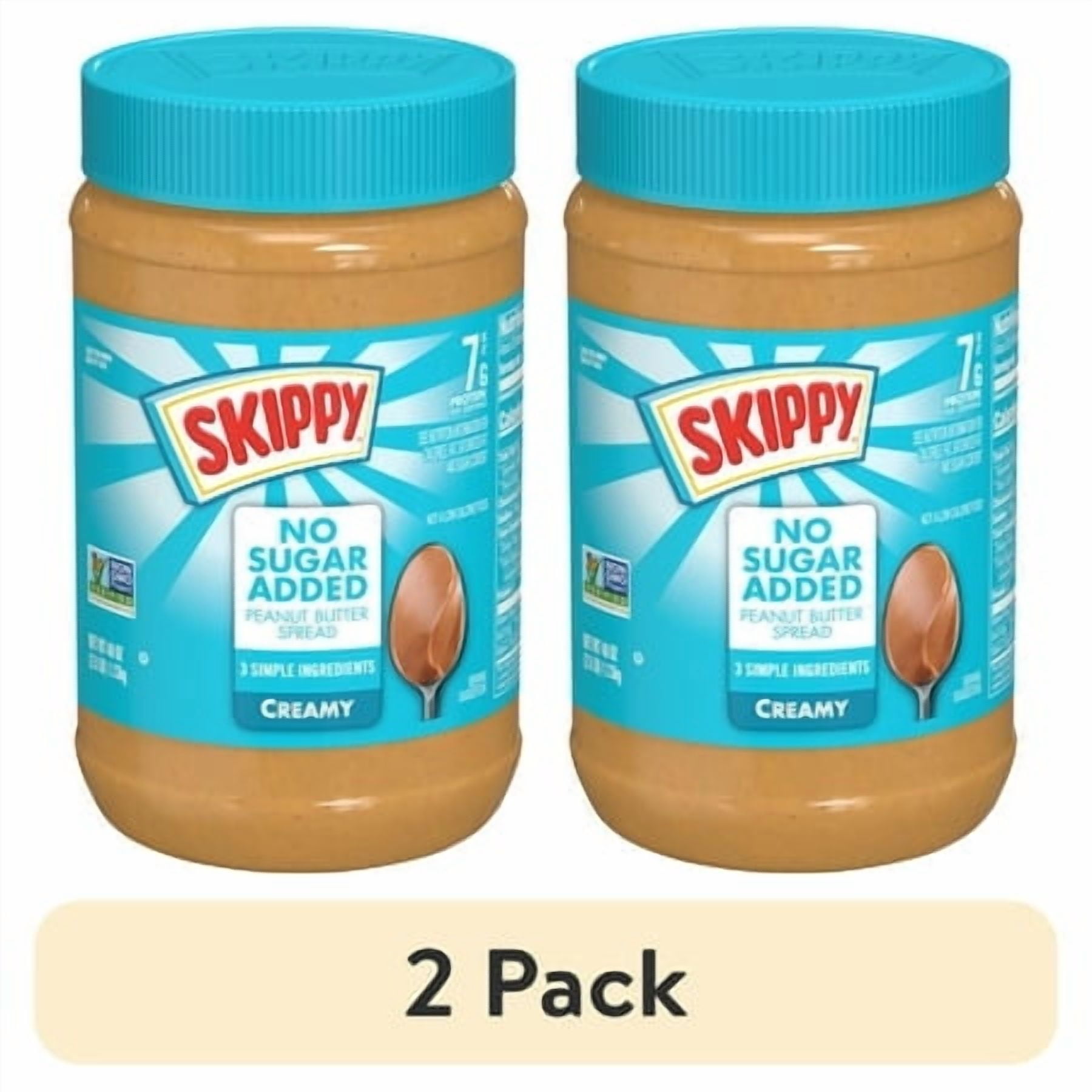 (2 pack) SKIPPY No Sugar Added Creamy peanut butter spread, Shelf-Stable, 40 oz Plastic Jar